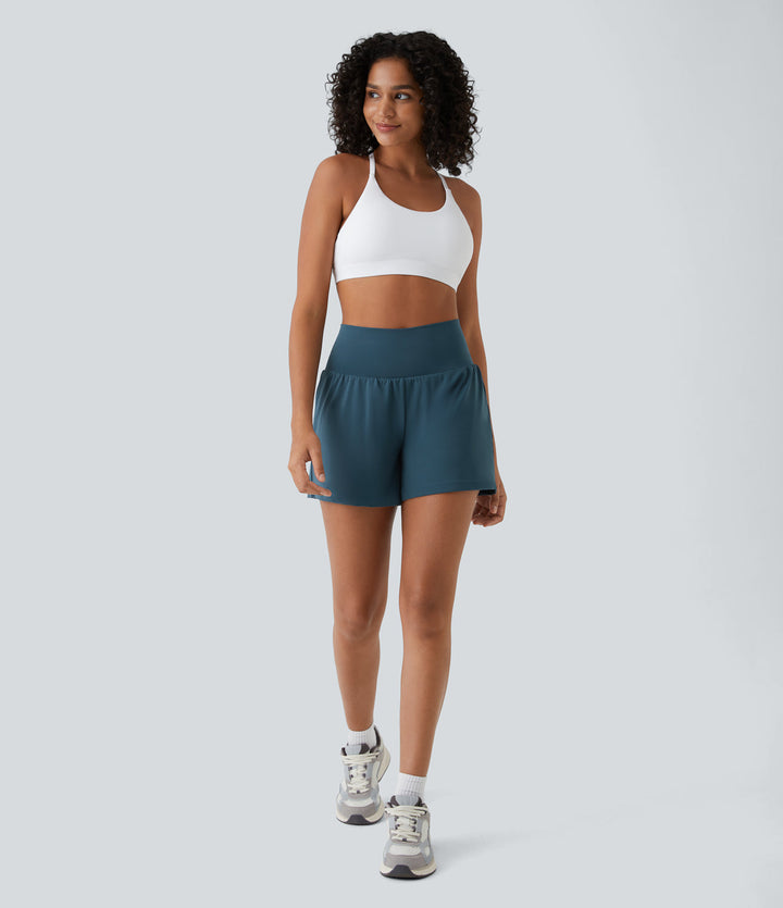 Yolanthe | 2-in-1 yogashort met hoge taille, achterzak en zijzak