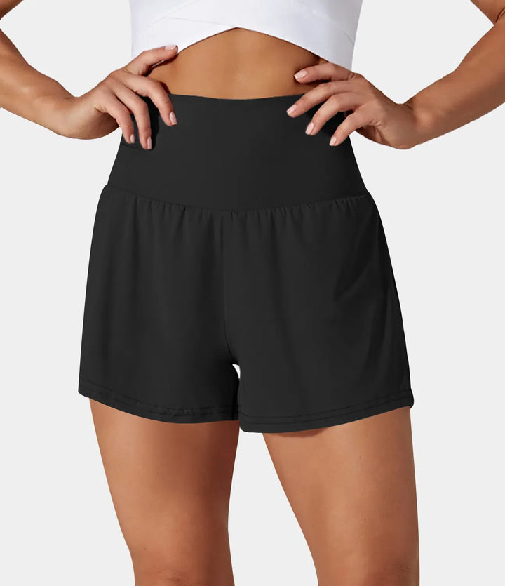 Yolanthe | 2-in-1 yogashort met hoge taille, achterzak en zijzak